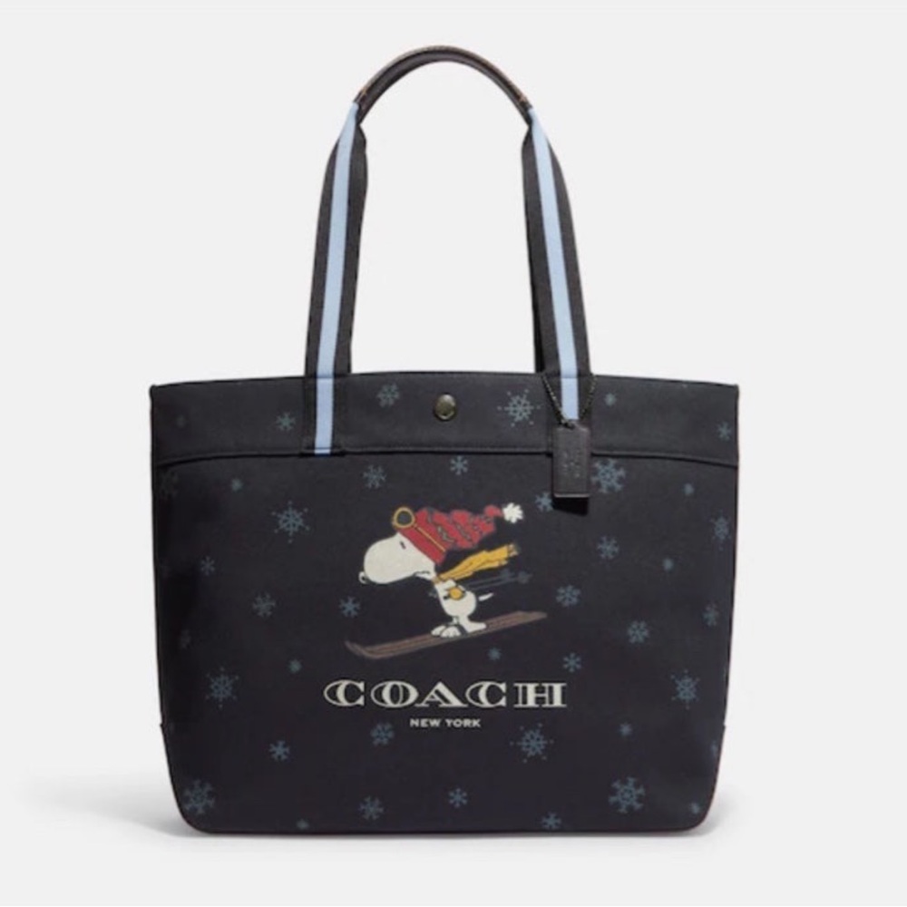 NEW Coach X Peanuts Tote 38 With Snoopy Ski Motif